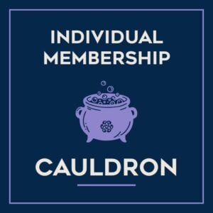 The icon reads "Individual Membership Cauldron" on a dark blue background. There is a lavender colored graphic of a boiling cauldron.