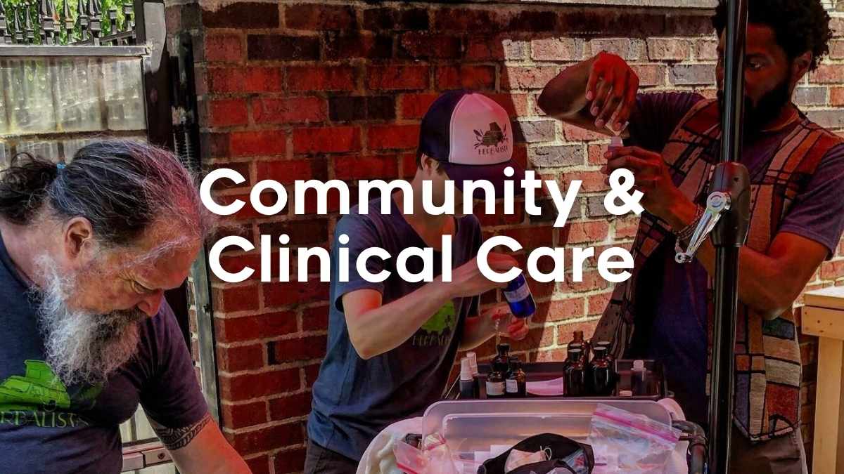 Herbalistas pouring medicine at the Herb Cart